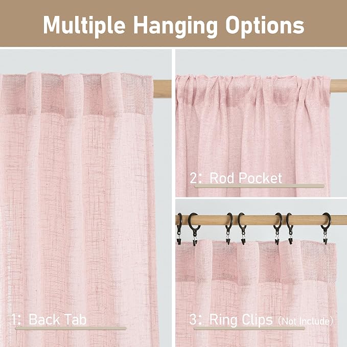 LAMIT Linen Curtains 90 Inch for Living Room, Back Tab and Rod Pocket Linen - Image 3