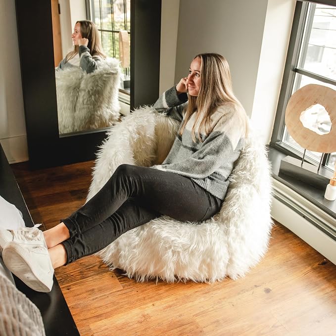 Big Joe Milano Bean Bag Chair, Ivory Shag Fur, Soft Faux Fur, 2.5 feet - Image 5