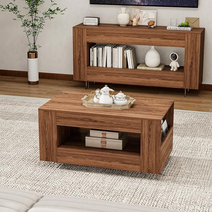 35" Wood Coffee Table for Living Room, Sides Storage - Image 7