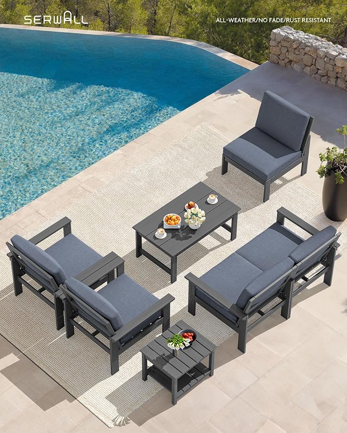SERWALL HDPE Patio Furniture Set, 7-piece Outdoor Sectional Sofa Set, All - Image 7