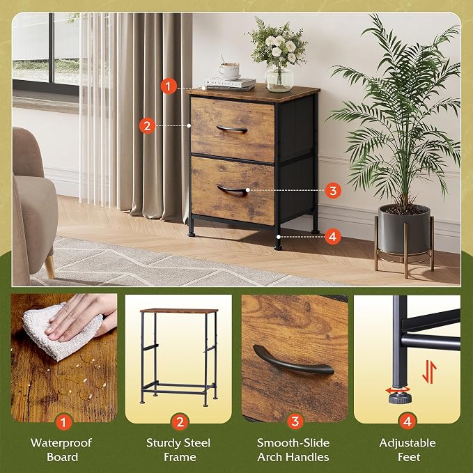 WLIVE Night Stand Set of 2, Small Dresser - Image 5
