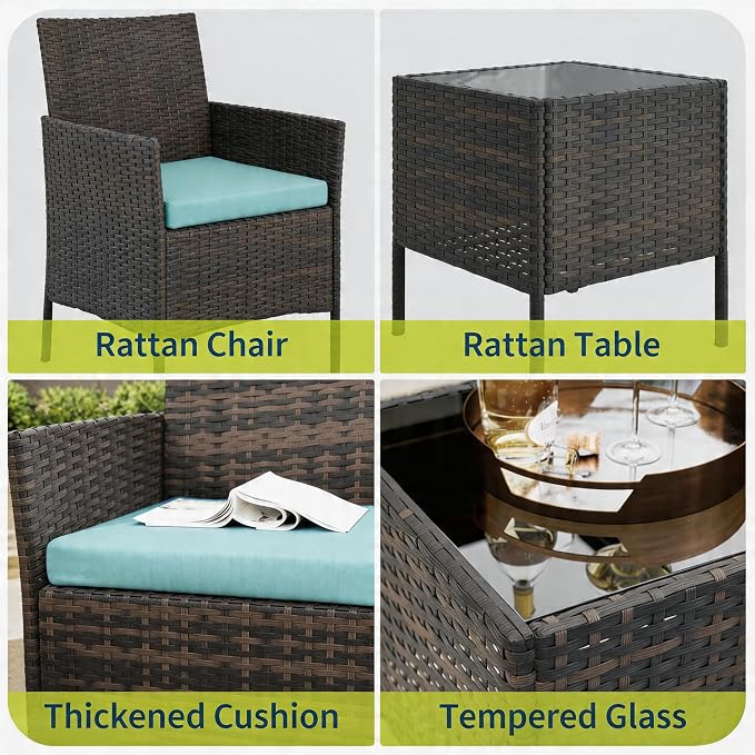 3-Piece Outdoor Furniture Set, PE Rattan Wicker Chairs - Image 6