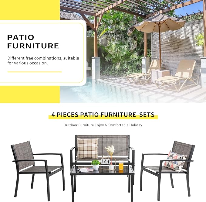 Shintenchi 4 Pieces Patio Furniture Set All Weather Textile Fabric Outdoor - Image 2