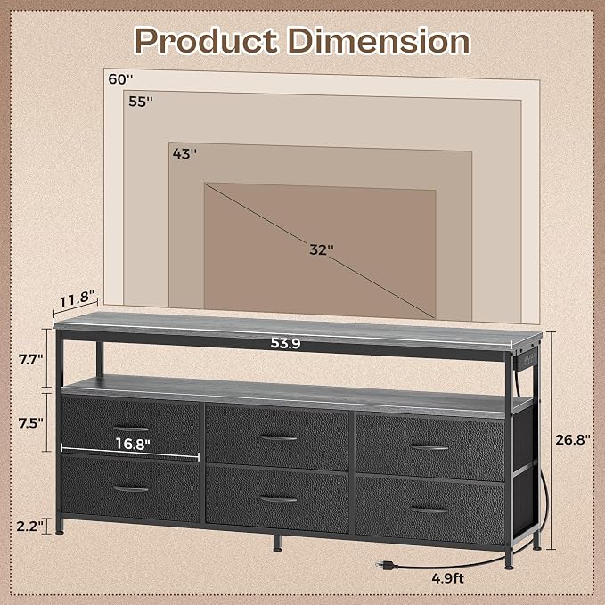 Huuger LED TV Stand for Bedroom, 55 Inch Fabric Dresser - Image 2