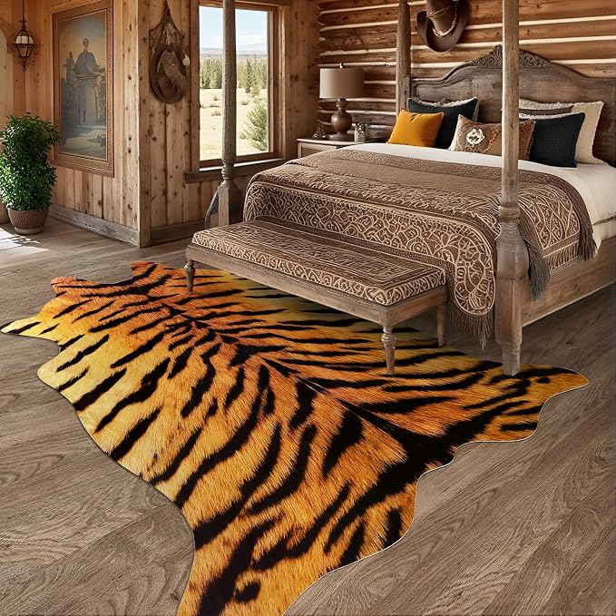 AROGAN Premium Tiger Print Rug 6.2x7 Feet, Machine Washable Faux Fur Rug - Image 4