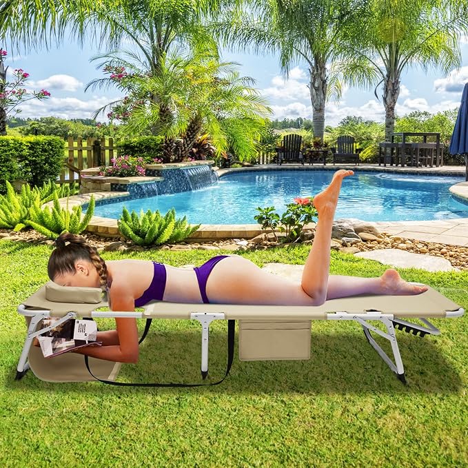 ABORON Heavy Duty Tanning Chair, Outdoor 5-Position Folding Chaise Lounge Chair - Image 8