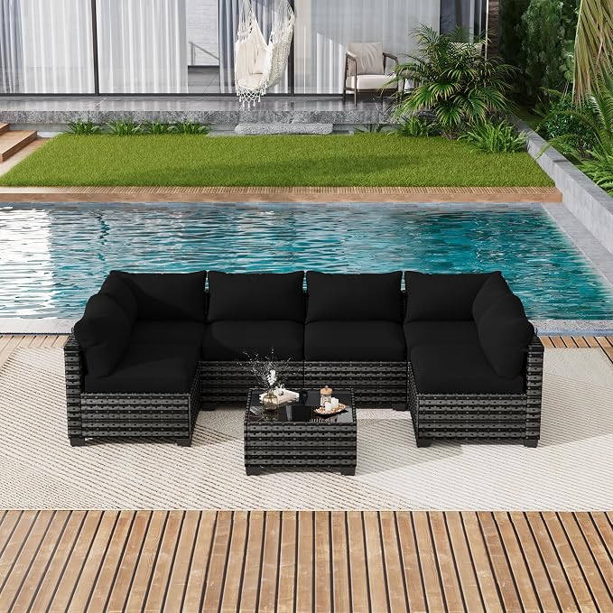 LOUVIXA 7 Piece Outdoor Patio Furniture Set, Outdoor Sectional Sofa, Wicker - Image 8