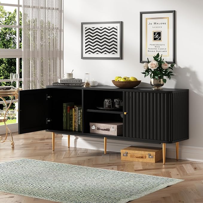 ARTPOWER 55” Fluted TV Stand, Mid Century Modern Black TV Stand - Image 5