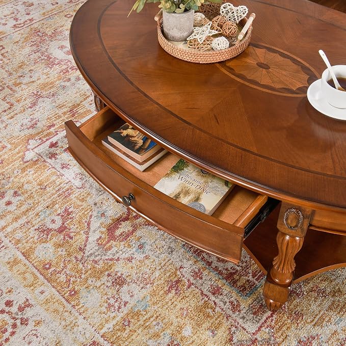 Traditional Solid Wood Oval Coffee Table, 45” x 18” Center Table - Image 4