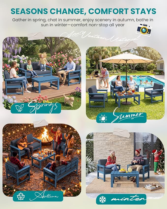 SERWALL Blue HDPE Outdoor Loveseat - Image 6