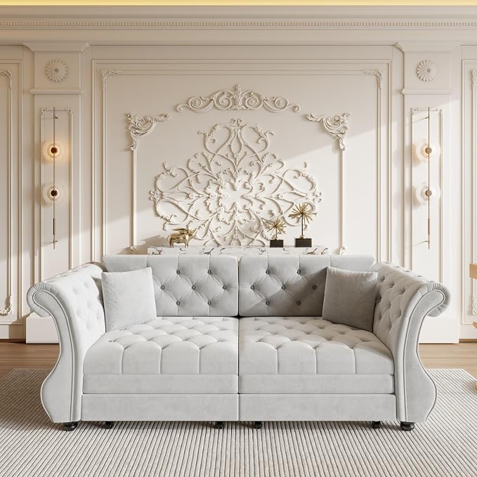 83.8" Oversized Pull Out Sofa Bed, Chesterfield Velvet Sleeper Sofa Couch - Image 6