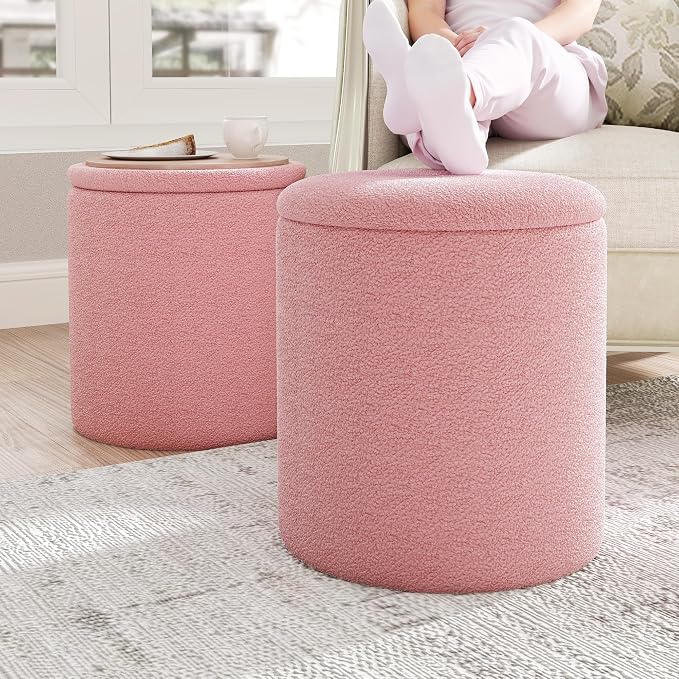 Cmishe Ottoman Poufs with Storage, Soft Upholstered Vanity Stool - Image 8