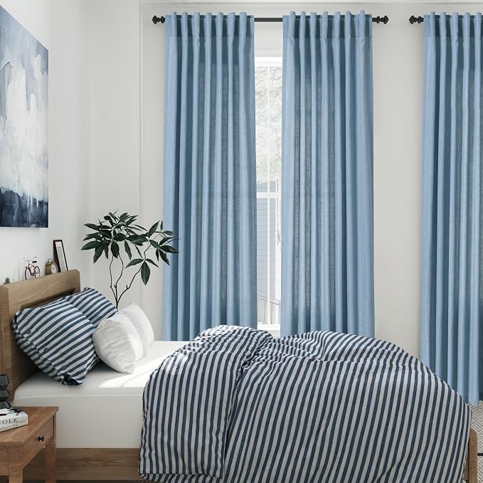 Blue Linen Curtains 96 inches Long - Image 2