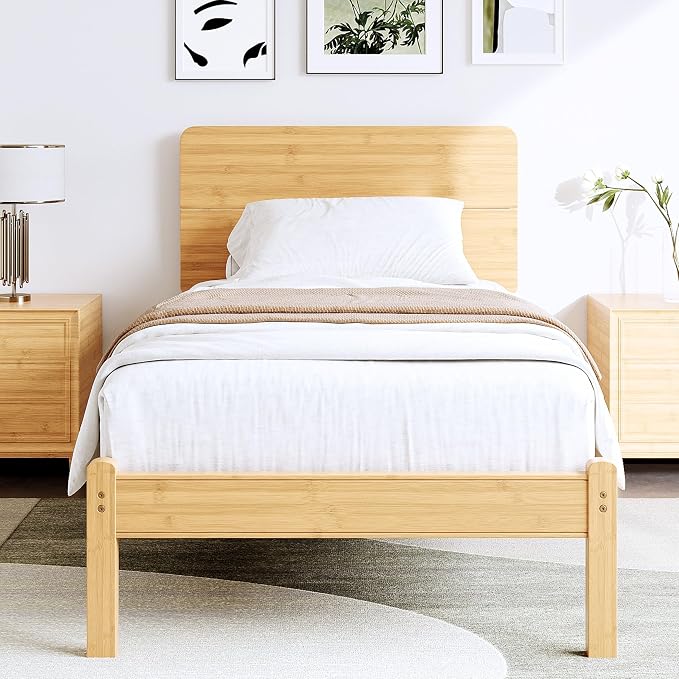BOSRII 14in High Solid Bamboo Wood Platform Twin XL Bed Frame by FORYOURBETTERSLEEP