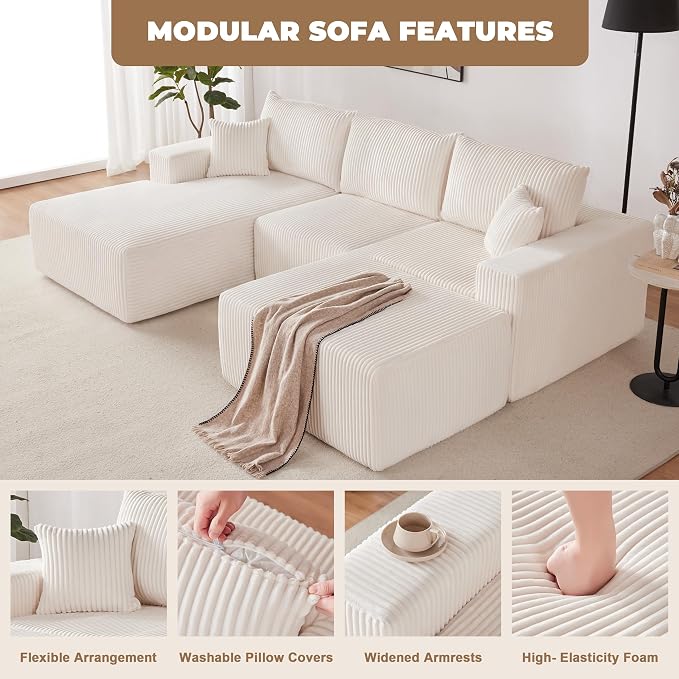 Weture 108” Modular Sectional Couches, Modern Modular U-Shape Sofa - Image 6