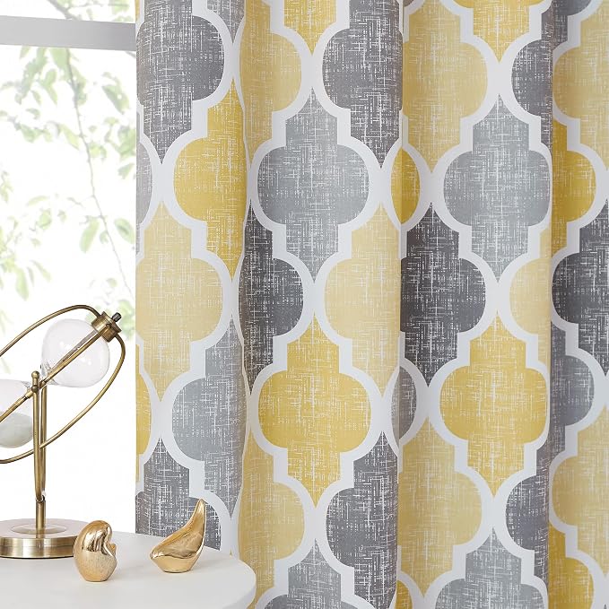 Beauoop Blackout Window Valances Curtains Geometric Quatrefoil Trellis Printed - Image 6