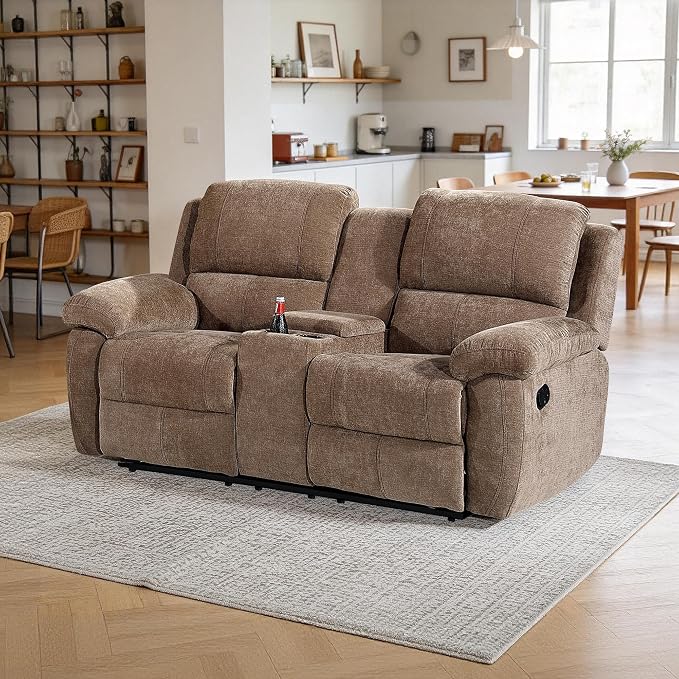 Betsy Furniture Modern Fabric Recliner Sofa Set, Loveseat w/Console, Recliner by BetsyFurniture
