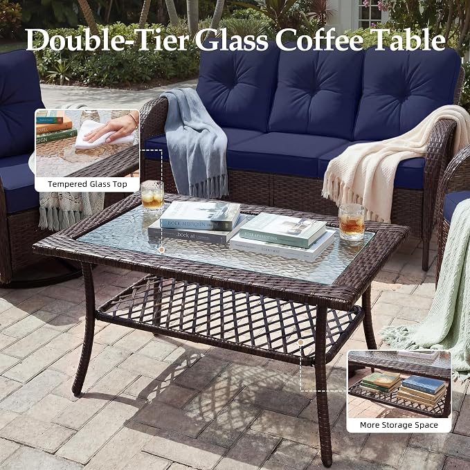 UPHA 6 Pieces Patio Furniture Sets, Wicker Outdoor Sofa Set - Image 7