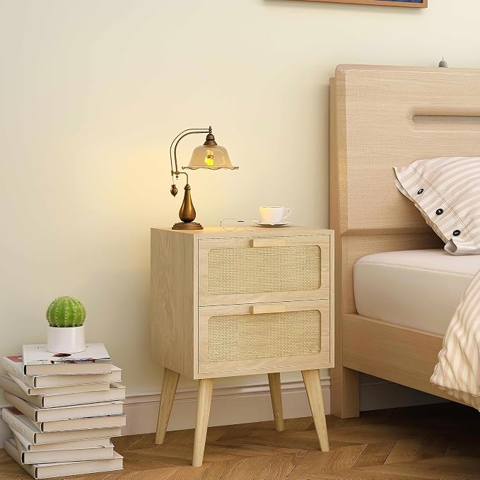 YAUKOMEL Rattan Nightstand, Wood End Table, Side Table - Image 7