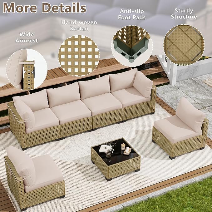 LOUVIXA 7 Piece Outdoor Patio Furniture Set, Outdoor Sectional Sofa, Wicker - Image 6