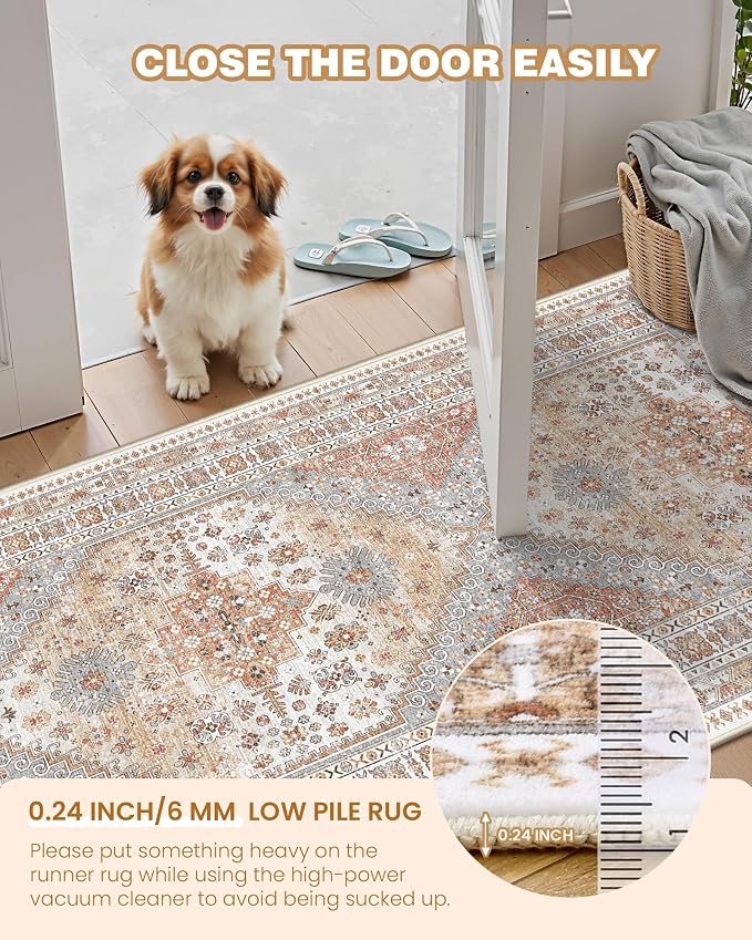 4x12 Runner Rug for Hallway, Low-Pile Wide Runner for Entryway, Long Washable - Image 4