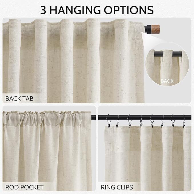 Nanspring Vanilla Linen Curtains 96 Inches Long - Image 2