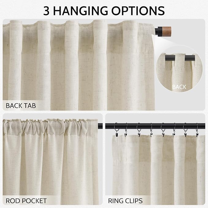 Nanspring Vanilla Linen Curtains 102 Inches Long - Image 2