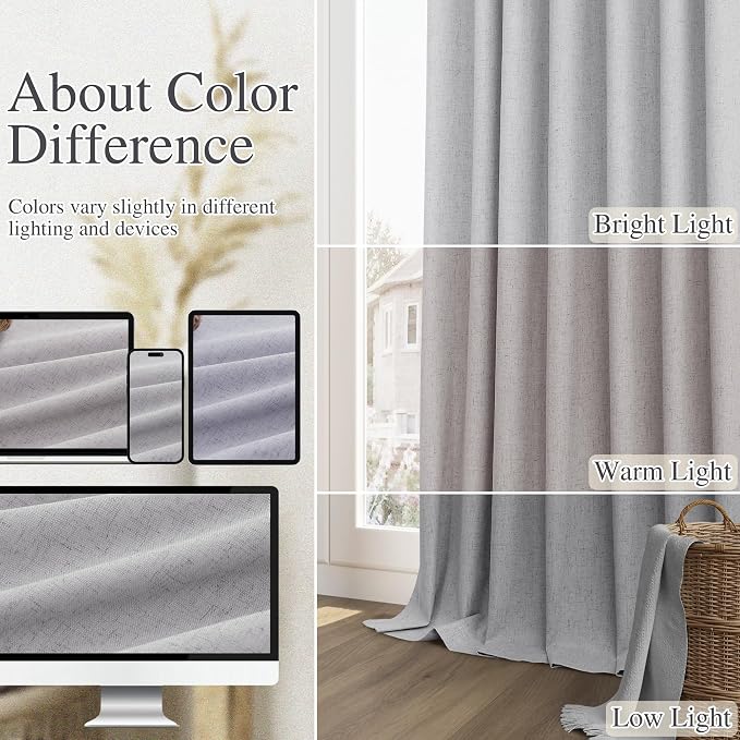 Guken Grey 100% Blackout Curtains 120 Inch Length 2 Panels Set - Image 7