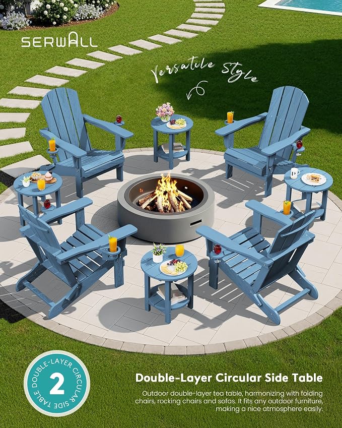 SERWALL Round Outdoor Side Table Set of 2, HDPE Small Adirondack Double End - Image 8
