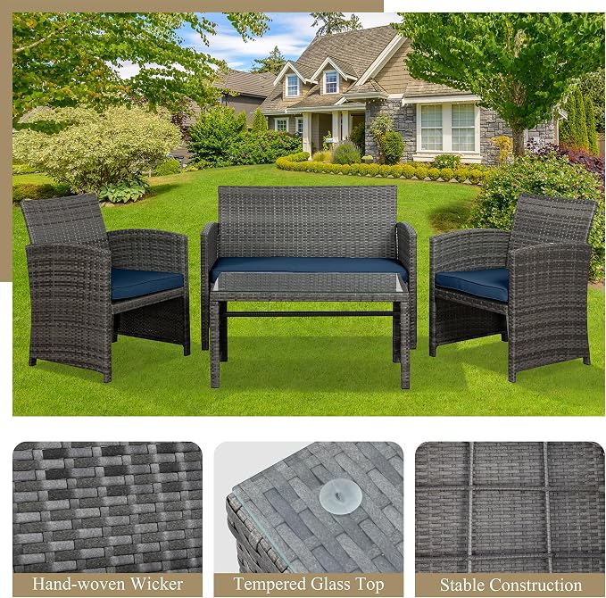 JAMFLY 4 Piece Outdoor Patio Furniture Set, Outdoor Wicker Rattan Chairs - Image 4