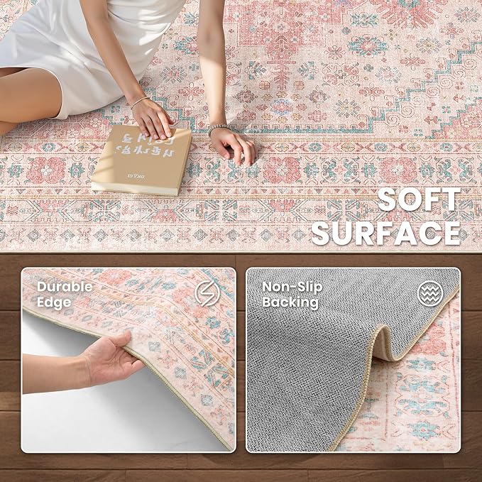 zesthome 7x9 Washable Rugs for Baby Girl, Super Soft Pink Rugs for Nursery Room - Image 6