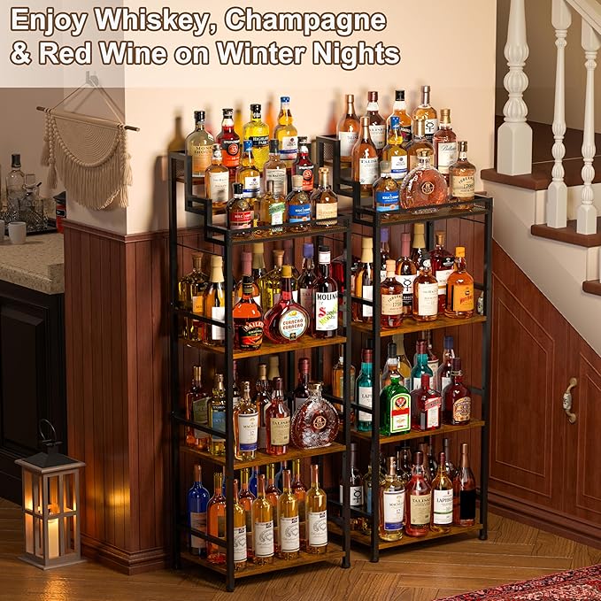6-Tier Liquor Cabinet for Home Bar, Freestanding Stepped Wine Rack - Image 3