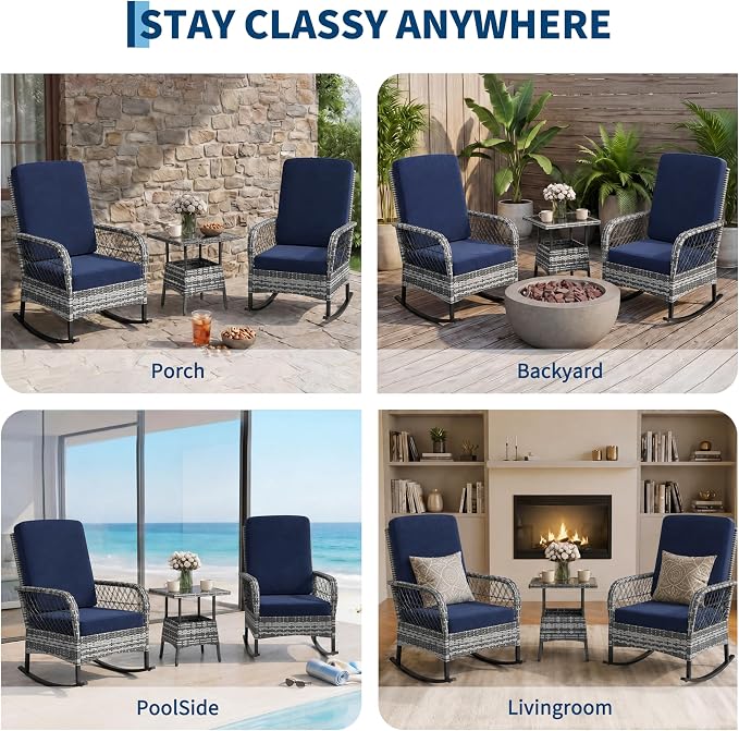 3 pcs Outdoor Rocking Bistro Set, Wicker Rocking Bistro Set - Image 6