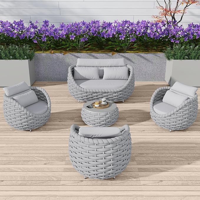 TWT Outdoor Patio Furniture Set-5 Pieces Aluminum Sectional Sofa, Metal Patio by TWT