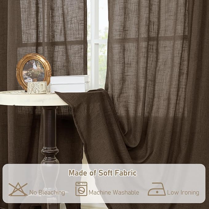 LAMIT Semi Sheer Linen Curtains 45 Inches Long, Light Filtering Panels Back Tab - Image 8