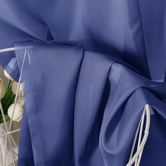 Aiyufeng Royal Blue Sheer Curtains 63 Inch Length 2 Panels Set, Semi - Image 7