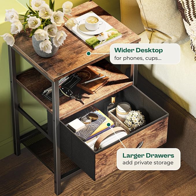 Huuger Night Stand with Fabric Drawer, Side Table with Mesh Shelf, Bedroom - Image 6