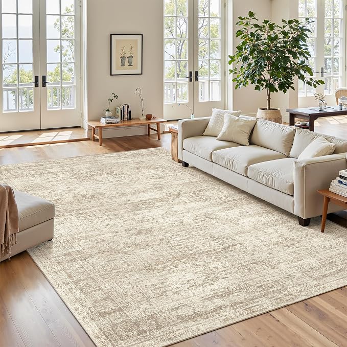 7x9 Area Rug for Living Room Washable Abstract Vintage Soft Thin Indoor Floor by Soalmost