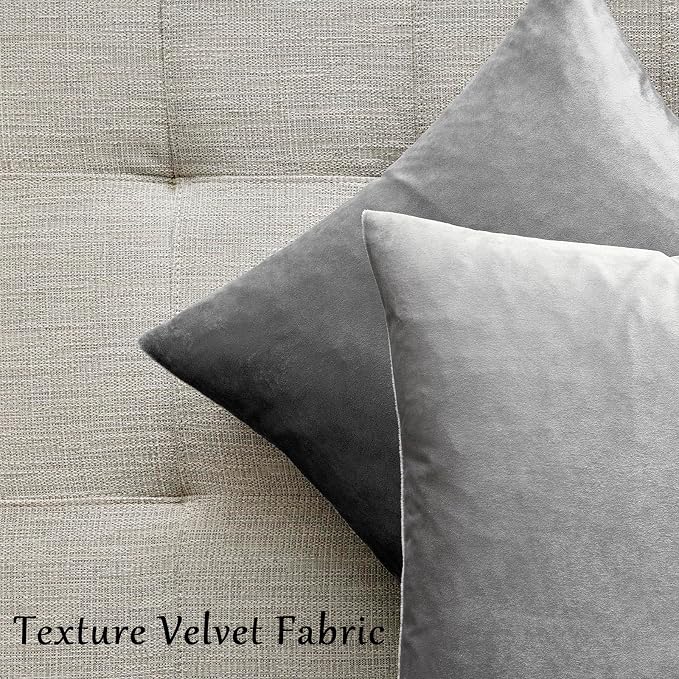 GIGIZAZA Pillow Covers 22x22 Silver Grey Set of 2 Velvet Square Throw Pillow - Image 6