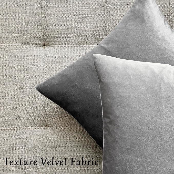 GIGIZAZA Silver Grey Velvet Pillow Covers 18x18 Pack of 2 Square Throw Pillow - Image 5