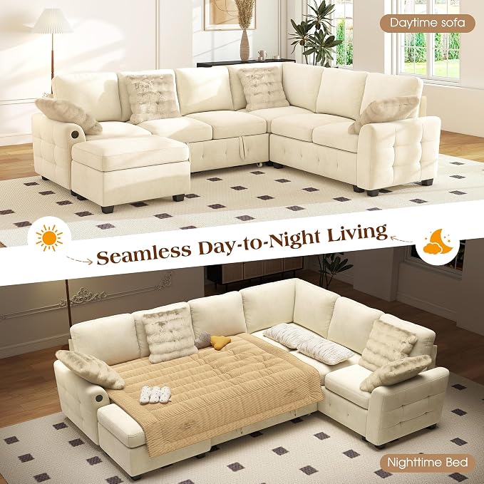 Ihanherry 106-inch Large L-Shaped Sectional Sofa Bed, 7-Seater Convertible Pull - Image 3