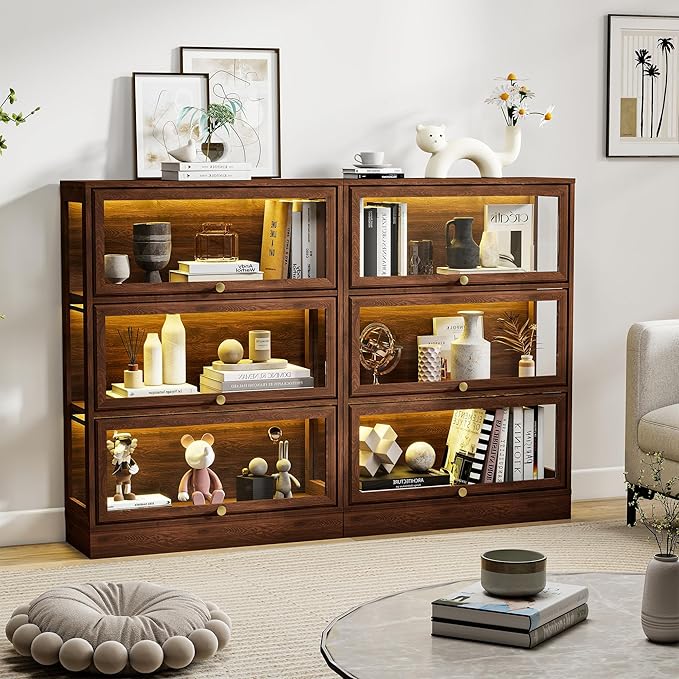 Display Cabinet with Acrylic Glass Doors, 3-Tiers Curio Cabinet with LED - Image 4