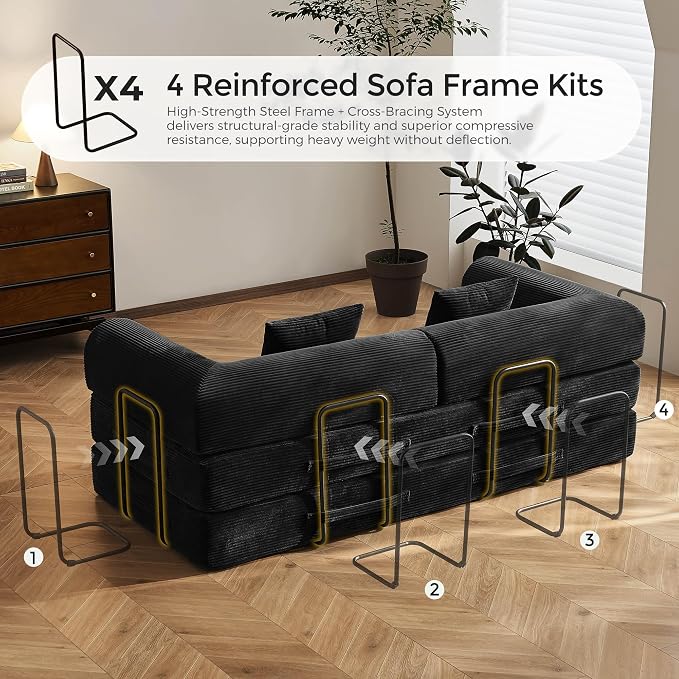 79" Convertible Sofa Bed with Fixed-Shape Frame & Removable Armrests, Modular - Image 8