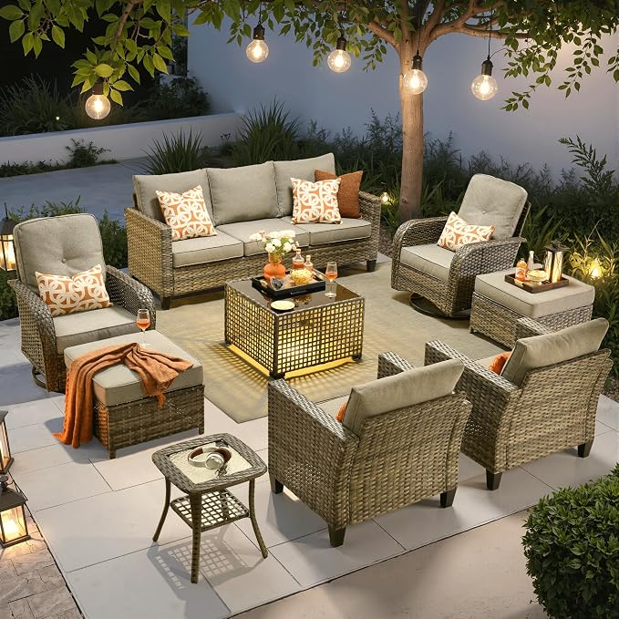 ovios 9 Pieces Patio Furniture Set, Outdoor Wicker Sofa Couch by OVIOS