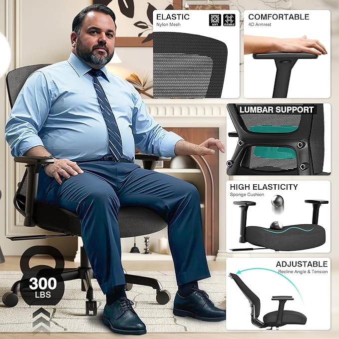 ELABEST Mesh Office Chair, Ergonomic Computer Desk Chair, Sturdy Task Chair- - Image 5