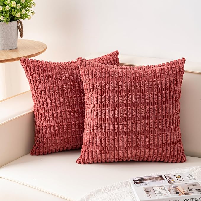 Pack of 2 Corduroy Decorative Throw Pillow Covers 20x20 InchSoft Boho Striped by Unknown
