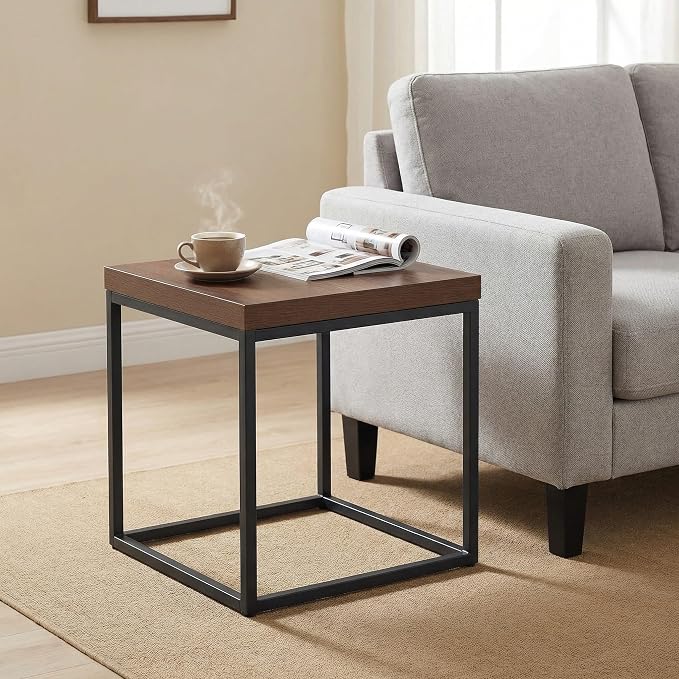 CENSI Modern Square End Table, Extra Thick 1.6" Wood Top & Metal Frame - Image 2