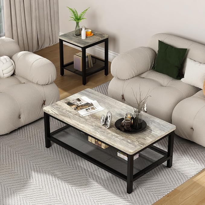 AWQM Coffee Table Set of 3, Industrial Coffee Table - Image 5