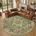 RELEANY Area Rugs Round 10ft Washable Non-Slip, Floral Vintage Distress Print by RELEANY