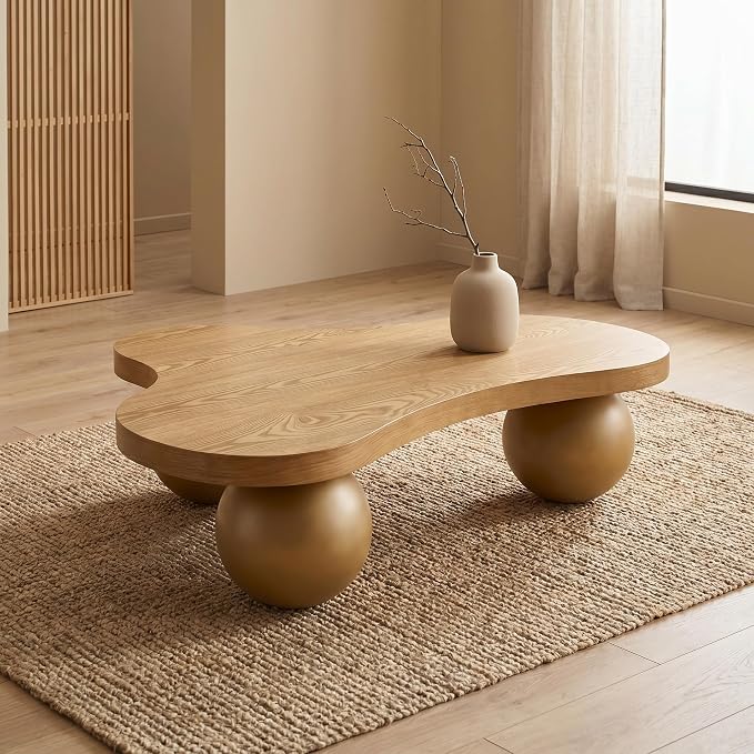 46" Cloud Coffee Table with 3 Ball Legs, Modern Irregular Center Table - Image 4
